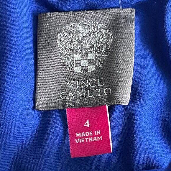 Vince Camuto Women's Size 4 Halter Neck Laguna Crepe Body Con Dress Blue Ruffle - Picture 12 of 13